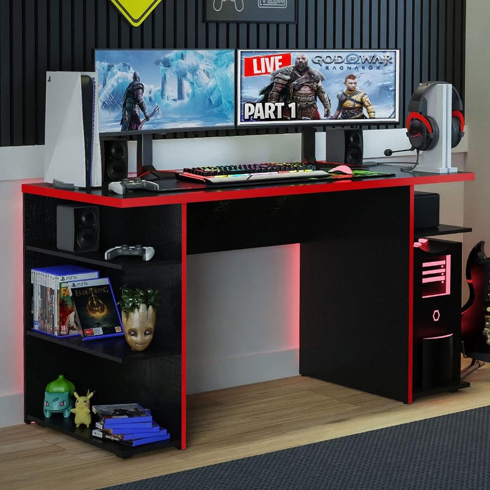 Madesa Gaming Computer Desk 53 Inch With 5 Shelves Cable Management - White