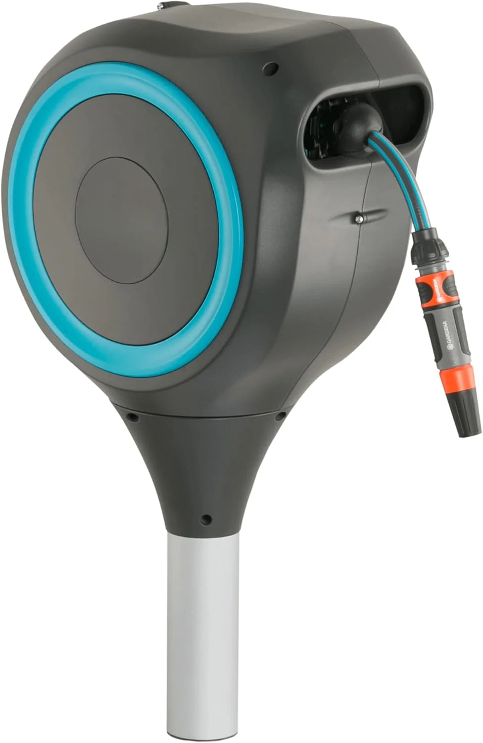 Automatic Retractable Garden Hose Reel - 66 ft x 1/2 in, Metal Spike, Turquoise