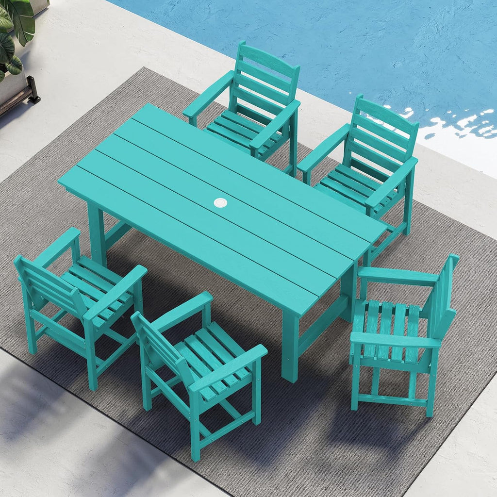 SERWALL 7-Piece HDPE Patio Dining Set, Aruba, 66.9in D x 32.2in W x 29.1in H