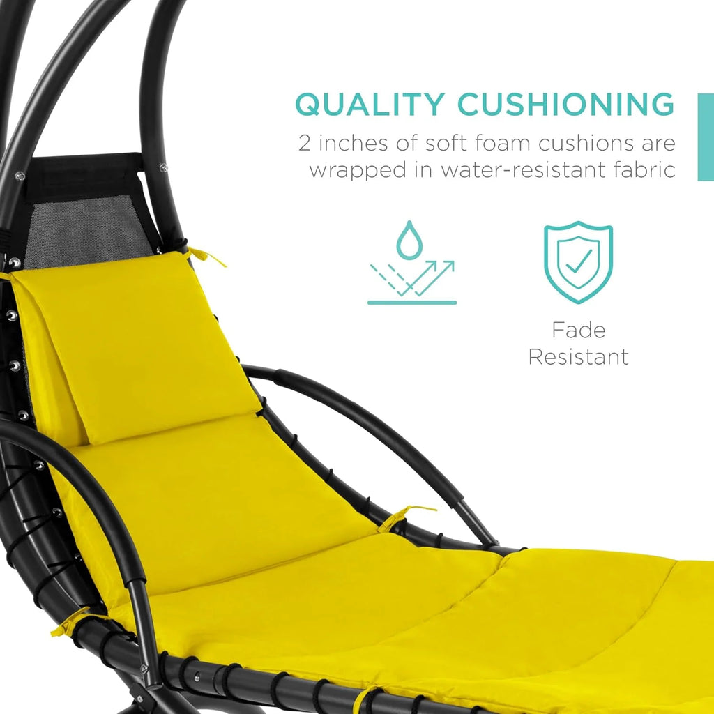 Best Choice Products Outdoor Hanging Steel Chaise Lounge Chair With Canopy, Charcoal Gray - SKY5871