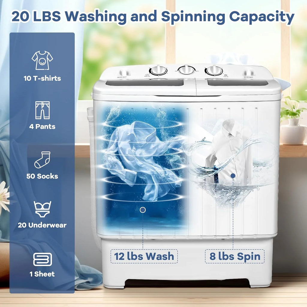 Portable Compact Twin Tub Washing Machine, 17.6 Pounds, White & Blue - Spanish Model