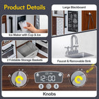 BRINJOY Corner Wooden Kids Play Kitchen With Faucet, Sink, Microwave, Oven, Apron, Blackboard, Sound And Light
