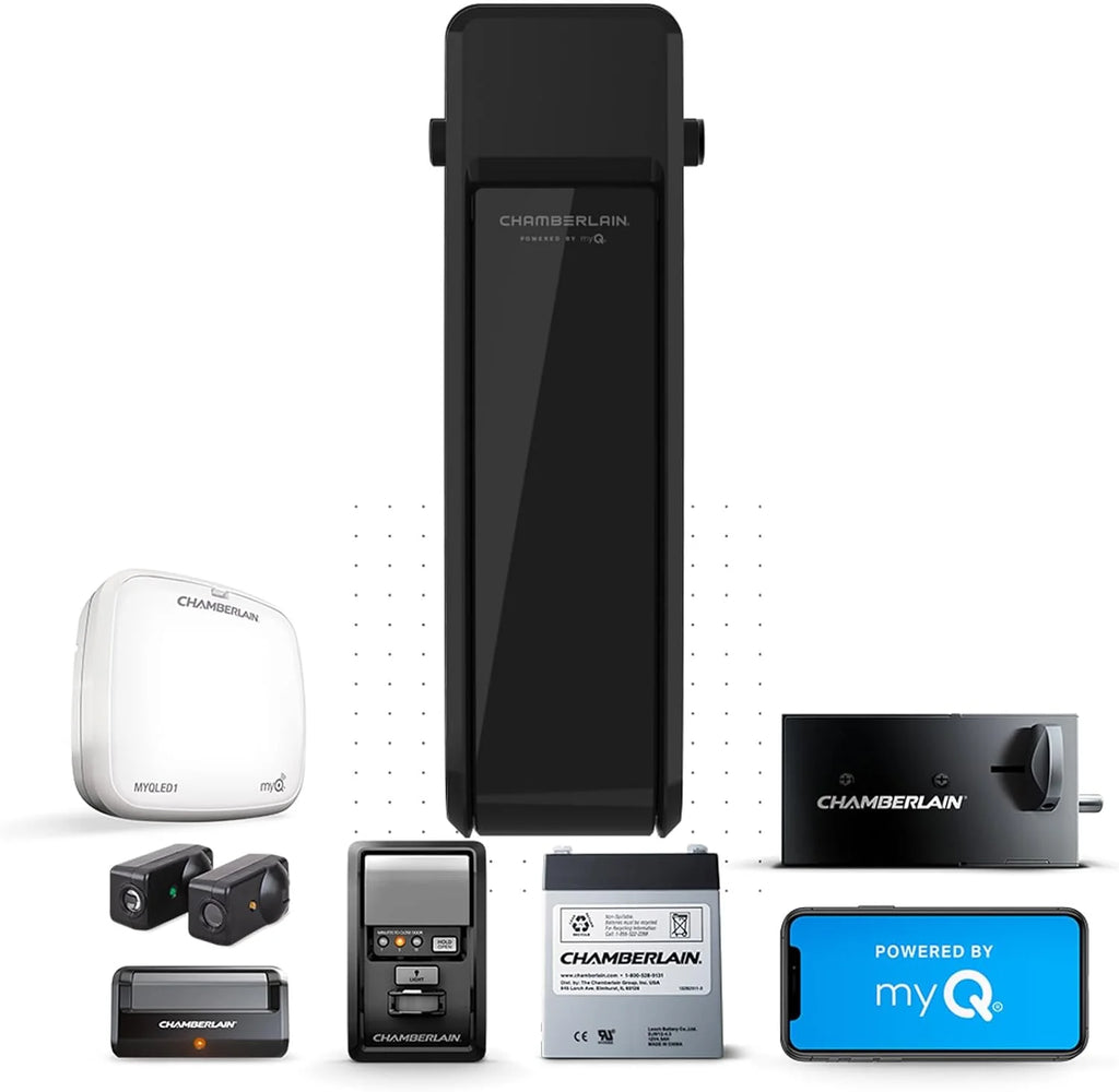 Wall-Mounted Garage Door Opener With Battery Backup And LED Lighting, Black, 36 Pounds - RJO101