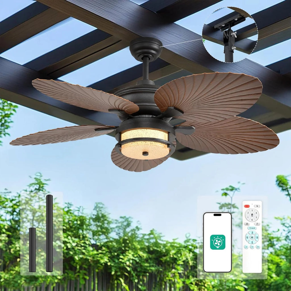 52-Inch Outdoor Tropical Palm Leaf Ceiling Fan With Plug-In Wall Mount
