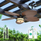52-Inch Outdoor Tropical Palm Leaf Ceiling Fan With Plug-In Wall Mount