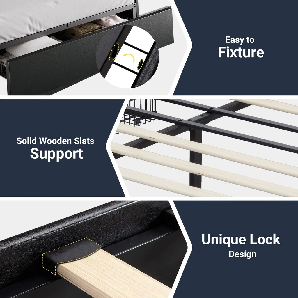 Allewie Queen Platform Bed Frame With 3 Storage Drawers