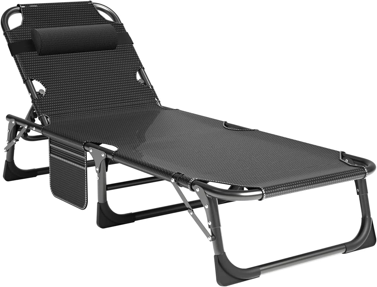 Slsy 5-Position Adjustable Folding Lounge Chair And Cot - 75.2" x 25.6" x 11.8"