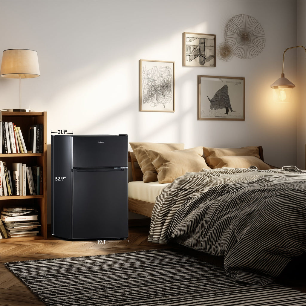 Galanz Two Door Mini Fridge, 3.1 Cu Ft, Black