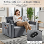 3-in-1 Pull-Out Sofa Bed With Charging Station, Cup Holder And Side Storage - 70in Grey