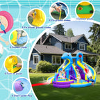 Dolphin Inflatable Water Slide Bounce House, 11-in-1, 2 Long Slides, 19.7 Ft x 13.1 Ft - 550W Blower