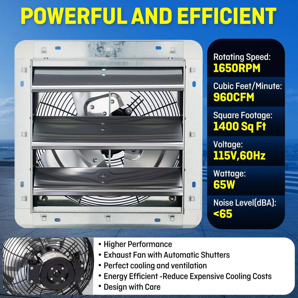 12-Inch Wall-Mounted Exhaust Fan With Thermostat, 960 CFM, 115V