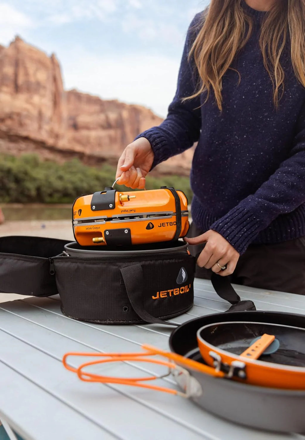 Genesis Two-Burner Propane Camping Cooking System With 10 Inch Fry Pan And 5 Liter Pot