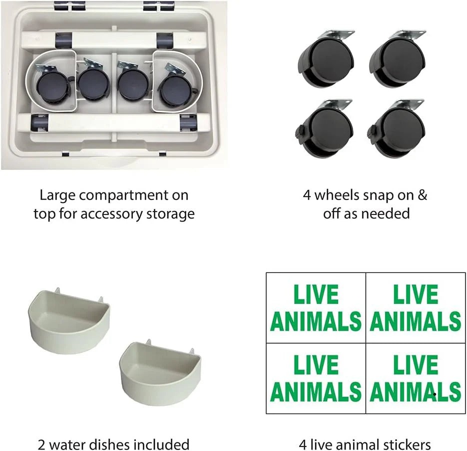 SportPet Designs Plastic Airline Approved Rolling Dog Kennel With Wire Door, XXX-Large, Gray, 48in L x 32in W x 36in H