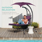 Best Choice Products Outdoor Hanging Steel Chaise Lounge Chair With Canopy, Charcoal Gray - SKY5871