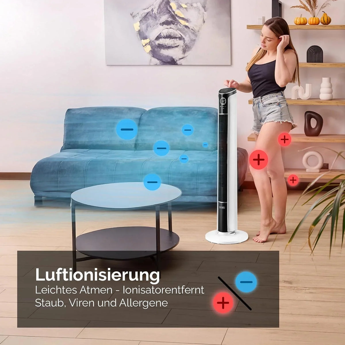 Yoer Tower Fan With Ionizer, 29 dB, 10 m Range, 12 Speeds, 90 Degree Oscillation - Verto