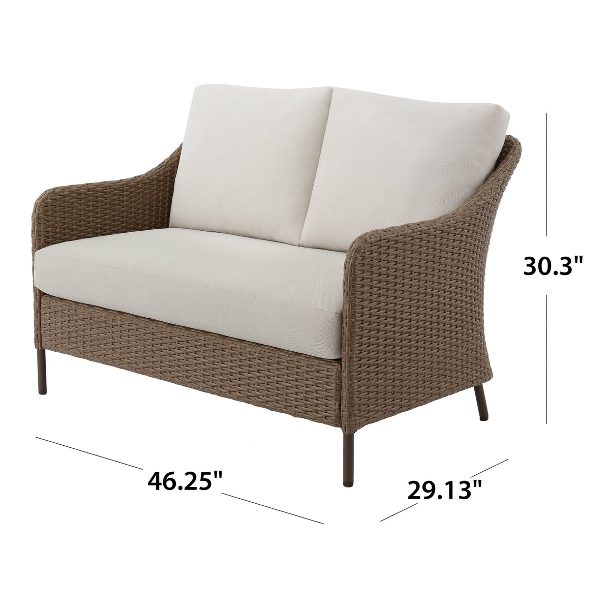 Mainstays Outdoor Patio Loveseat, Hand-Woven Wicker, 29.13in D x 46.25in W x 30.3in H - Chelsea