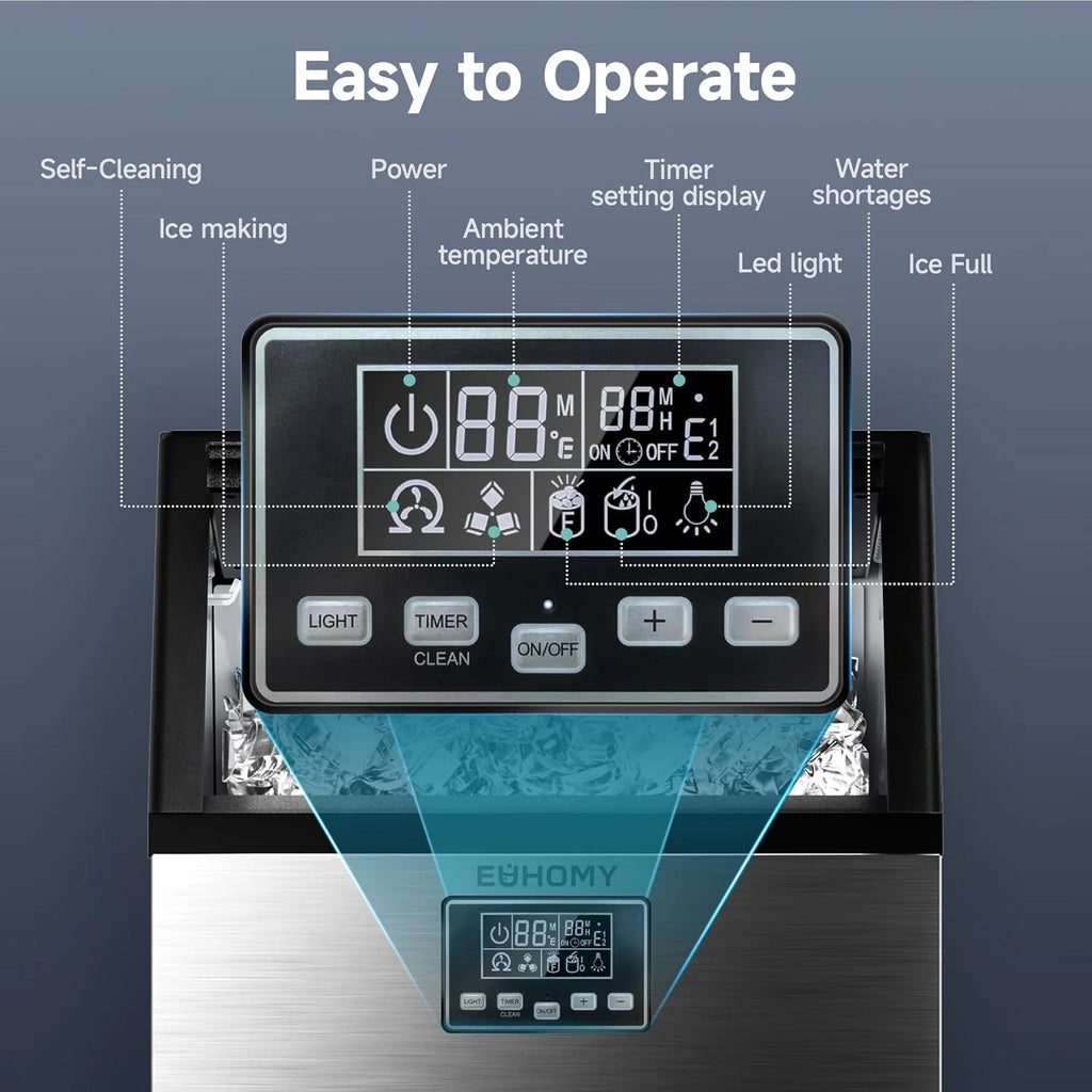Euhomy Commercial Under Counter Ice Maker, 100lbs/24H, 33lbs Storage, Stainless Steel - IM-02