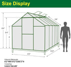 6'x10' Walk-In Greenhouse With 4mm 800G Polycarbonate Panels And Aluminum Frame - Green