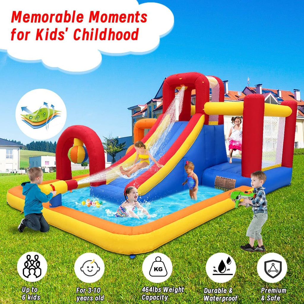 Hongcoral Inflatable Water Slide Bounce House, 10 In 1 With Blower, 2 Slides, 168.1in L x 111in W x 85.4in H - HSHUS-P01