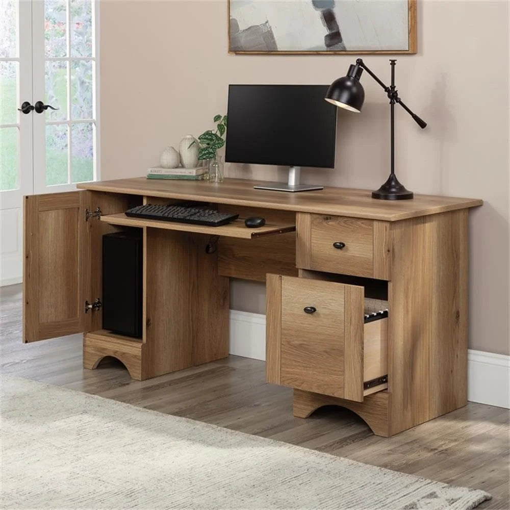Computer Desk With Keyboard Tray, 59.45 in x 23.47 in x 29.02 in, Brushed Maple