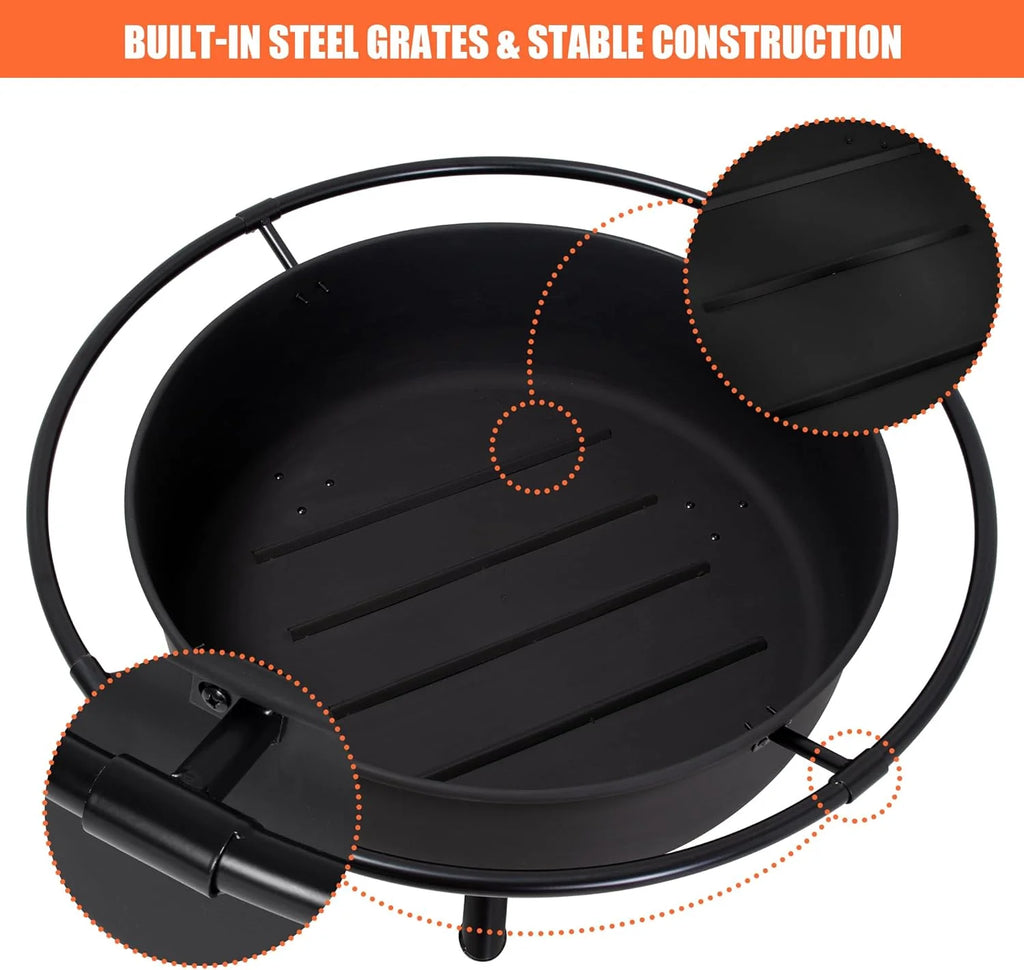 SUNCREAT 42-Inch Wood Burning Patio Fire Pit, Black, 42.1 Inch Diameter x 25.2 Inch High