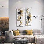 Modern Abstract Metal Wall Decor Panels, Set Of 2, Gold Silver And Black