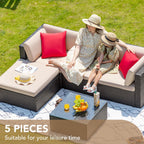Devoko 5-Piece Outdoor Sectional Patio Sofa Set With Cushions And Glass Table - Beige