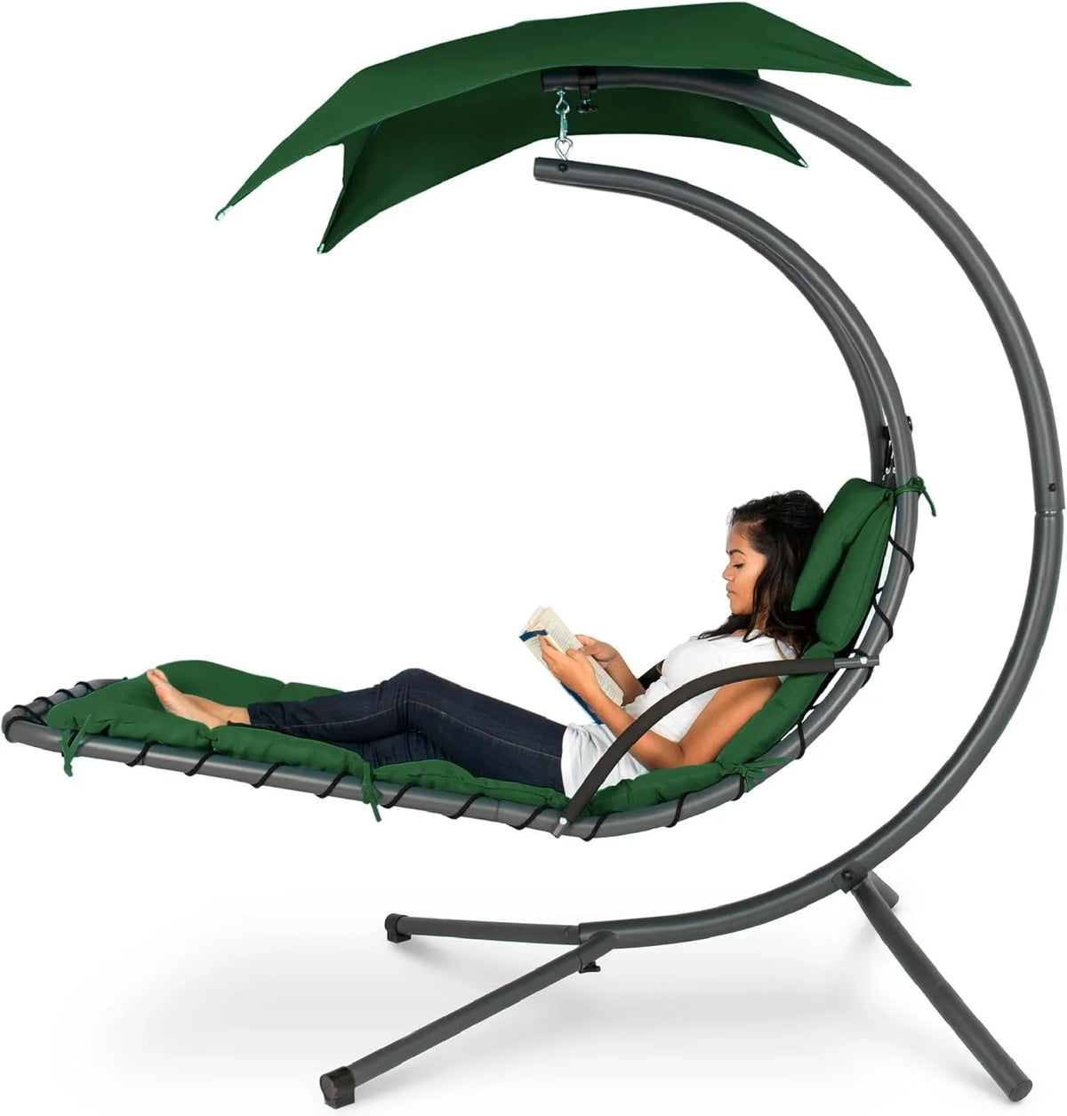 Best Choice Products Outdoor Hanging Steel Chaise Lounge Chair With Canopy, Charcoal Gray - SKY5871