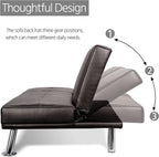 Yaheetech Convertible Faux Leather Sofa Bed, 3 Angles, 772lb Capacity, Black