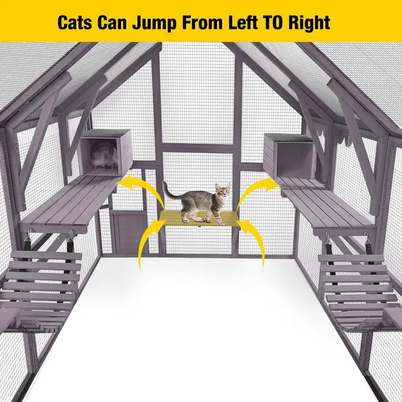 aivituvin Large Outdoor Cat Enclosure With 7 Platforms, 2 Bridges And 2 Small Houses