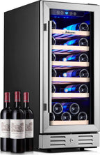 24 Inch Dual Zone Wine Cooler, 46 Bottle, Stainless Steel Reversible Glass Door