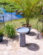 Pedestal Outdoor Concrete Bird Bath, Gray Finish, 16 Inch Diameter