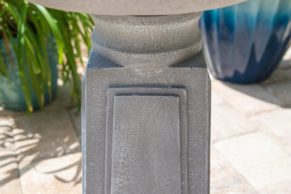 Pedestal Outdoor Concrete Bird Bath, Gray Finish, 16 Inch Diameter