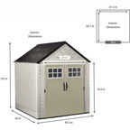 7x7 Ft Resin Outdoor Garden Storage Shed With Windows And Utility Hooks, Sand