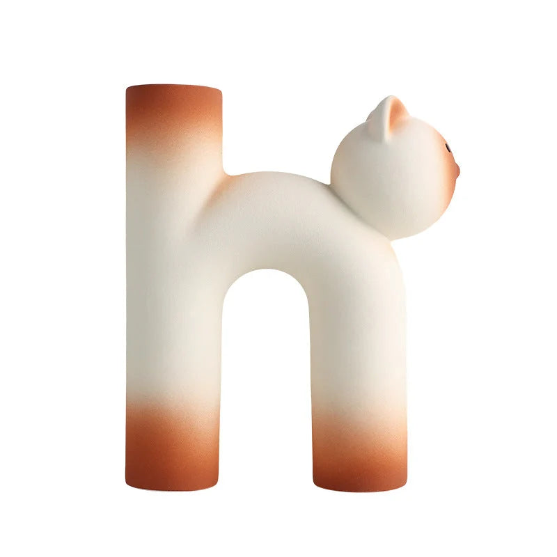 Ceramic Cat Decorative Vase With Matte Glaze - Tube Siamese Cat