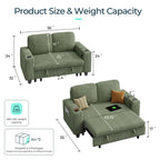 LINSY HOME Pull-Out Chaise Loveseat Sofa, 56 inch, Dark Green - USB and Cup Holders