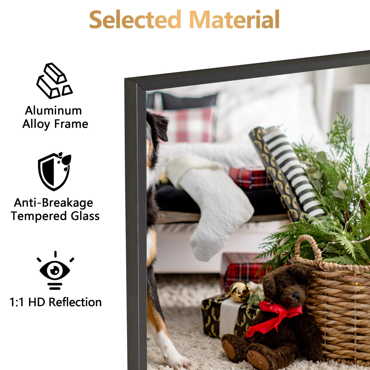 Full-Length Floor Mirror 64x21, Aluminum Alloy Frame With Stand And Wall Mount Option