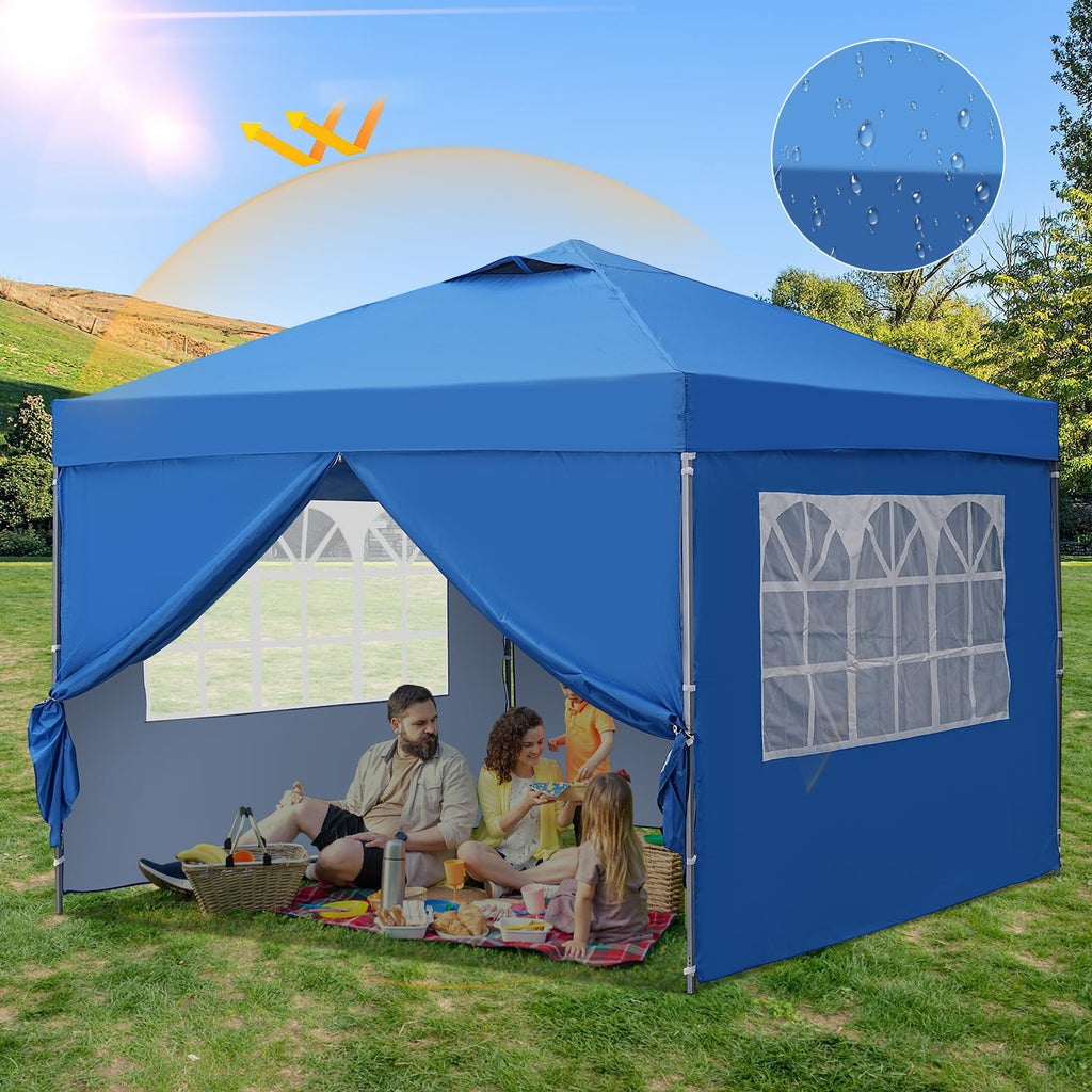 GDY 10x10 Pop Up Canopy Tent With 4 Sidewalls And 4 Sandbags - Blue