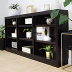 Triple Wide Wood Bookcase, 9 Shelf, 36 Inch Tall, 72 Inch Wide, 10.63 Inch Deep