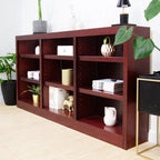 Triple Wide Wood Bookcase, 9 Shelf, 36 Inch Tall, 72 Inch Wide, 10.63 Inch Deep