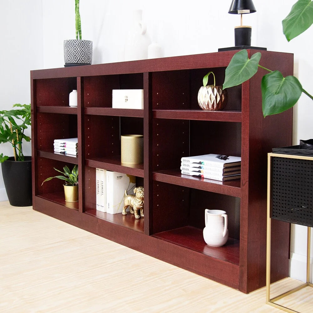 Triple Wide Wood Bookcase, 9 Shelf, 36 Inch Tall, 72 Inch Wide, 10.63 Inch Deep