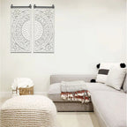Set Of 2 Distressed Ivory White Wood Flower Wall Art With Black Accents - 33.1in H x 14.6in W