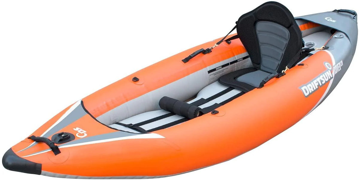 Inflatable Tandem Whitewater Kayak With High Pressure Floor, EVA Padded Seats, 120/220 - 8.5in x 36in x 13in