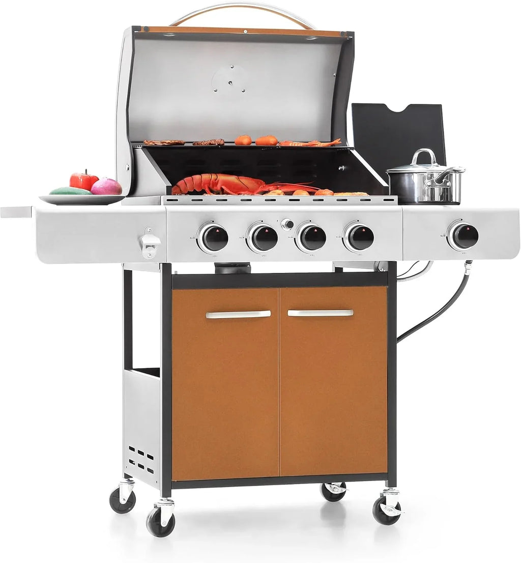 Captiva Designs 4-Burner Propane Gas Grill With Side Burner, 42,000 BTU, Silver - GR001