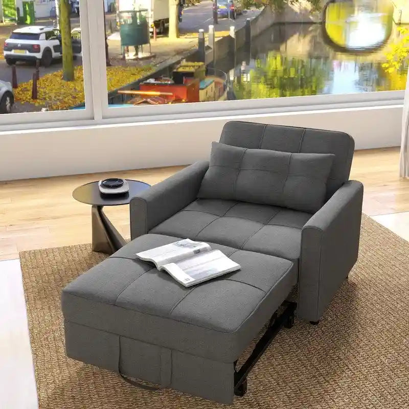3-in-1 Pull-Out Sofa Bed Sleeper Chair, Adjustable Upholstered Lounge Couch