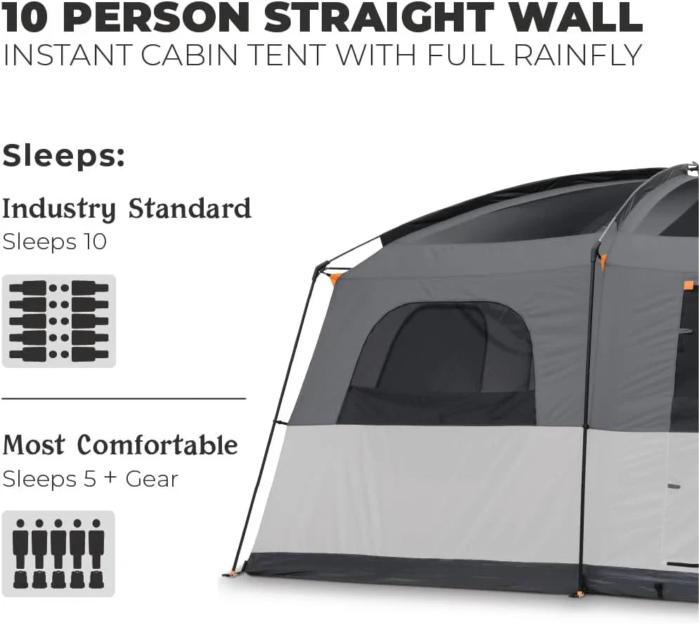 CORE 12 Person Straight Wall Cabin Tent, 16 x 11 Feet, Orange - SUVELAM