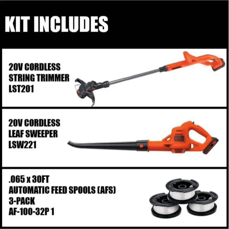BLACK+DECKER 20V MAX Cordless String Trimmer And Leaf Blower Combo Kit, 3 Spools, 2 1.5 Ah Batteries And Charger - LCC2223ZP