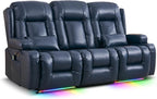 TUNYI Power Loveseat Recliner Sofa With Massage, Heat, Console, USB, Outlet, LED Light, Speakers And Storage - Brown