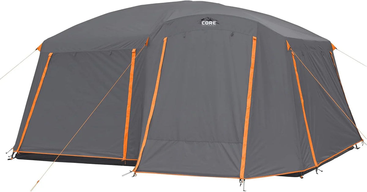 CORE 12 Person Straight Wall Cabin Tent, 16 x 11 Feet, Orange - SUVELAM