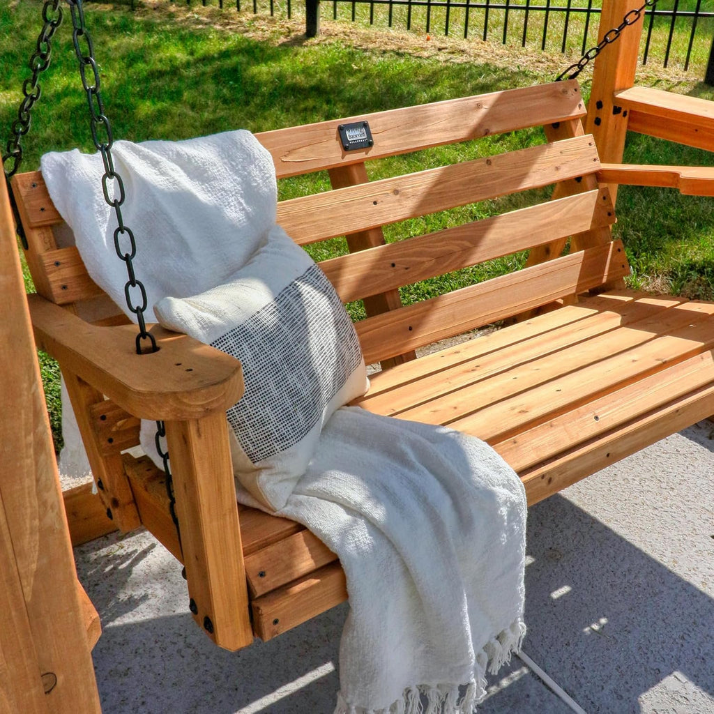 Backyard Discovery Cedar Wood Farmhouse Outdoor Porch Swing Bench, 55in, Light Brown, 600 Lbs Capacity